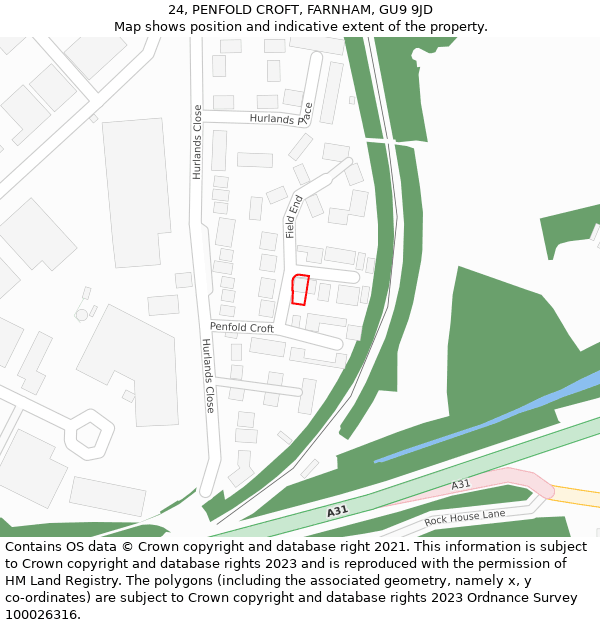 24, PENFOLD CROFT, FARNHAM, GU9 9JD: Location map and indicative extent of plot