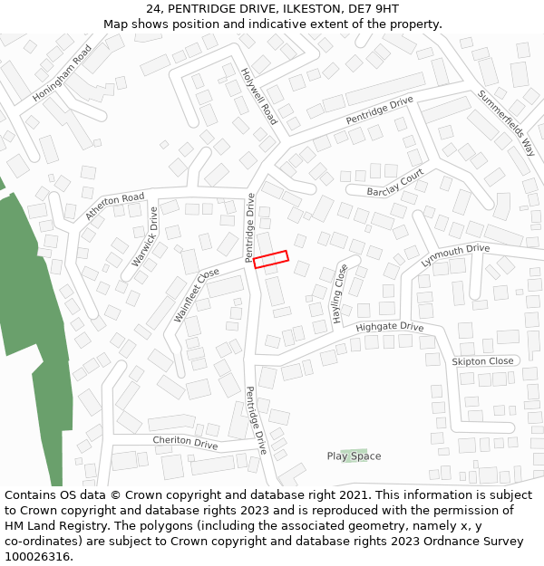 24, PENTRIDGE DRIVE, ILKESTON, DE7 9HT: Location map and indicative extent of plot