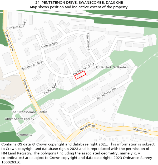 24, PENTSTEMON DRIVE, SWANSCOMBE, DA10 0NB: Location map and indicative extent of plot