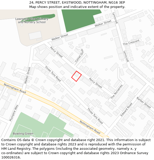 24, PERCY STREET, EASTWOOD, NOTTINGHAM, NG16 3EP: Location map and indicative extent of plot