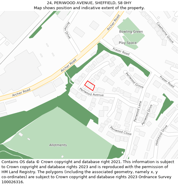 24, PERIWOOD AVENUE, SHEFFIELD, S8 0HY: Location map and indicative extent of plot