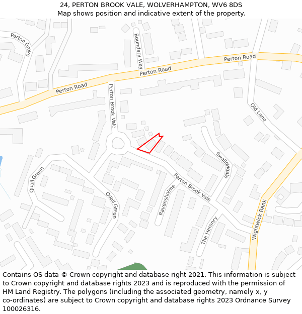 24, PERTON BROOK VALE, WOLVERHAMPTON, WV6 8DS: Location map and indicative extent of plot
