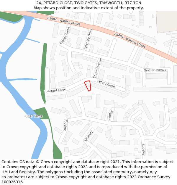 24, PETARD CLOSE, TWO GATES, TAMWORTH, B77 1GN: Location map and indicative extent of plot