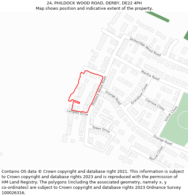 24, PHILDOCK WOOD ROAD, DERBY, DE22 4PH: Location map and indicative extent of plot