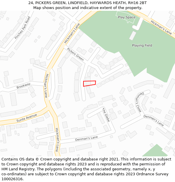 24, PICKERS GREEN, LINDFIELD, HAYWARDS HEATH, RH16 2BT: Location map and indicative extent of plot