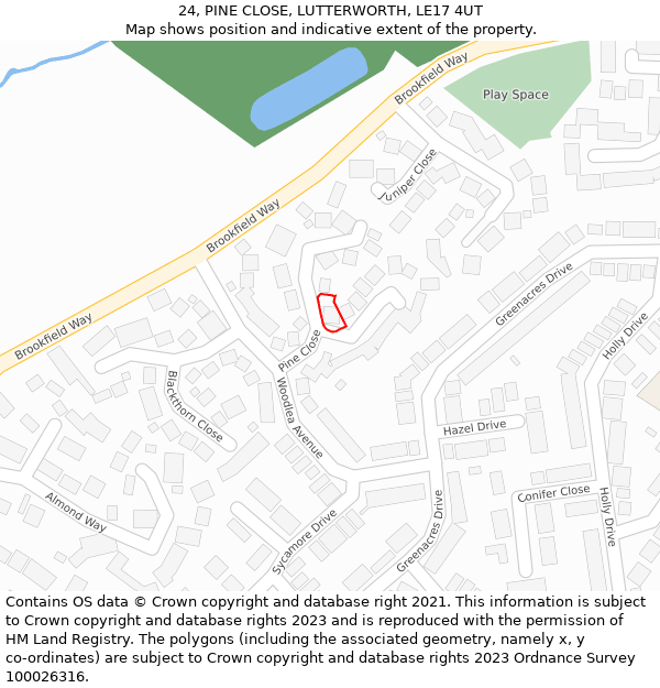 24, PINE CLOSE, LUTTERWORTH, LE17 4UT: Location map and indicative extent of plot