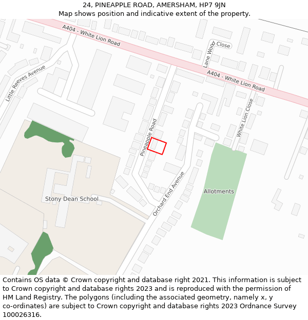 24, PINEAPPLE ROAD, AMERSHAM, HP7 9JN: Location map and indicative extent of plot