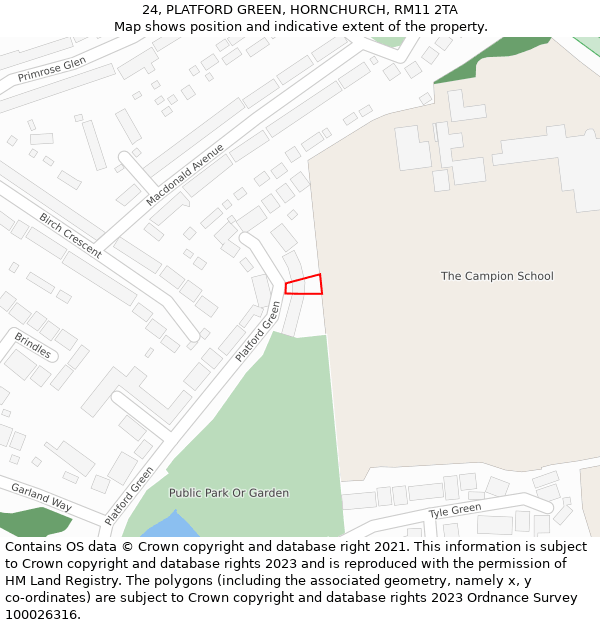24, PLATFORD GREEN, HORNCHURCH, RM11 2TA: Location map and indicative extent of plot