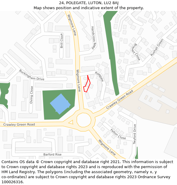 24, POLEGATE, LUTON, LU2 8AJ: Location map and indicative extent of plot