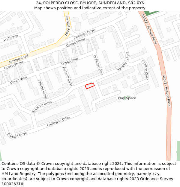 24, POLPERRO CLOSE, RYHOPE, SUNDERLAND, SR2 0YN: Location map and indicative extent of plot