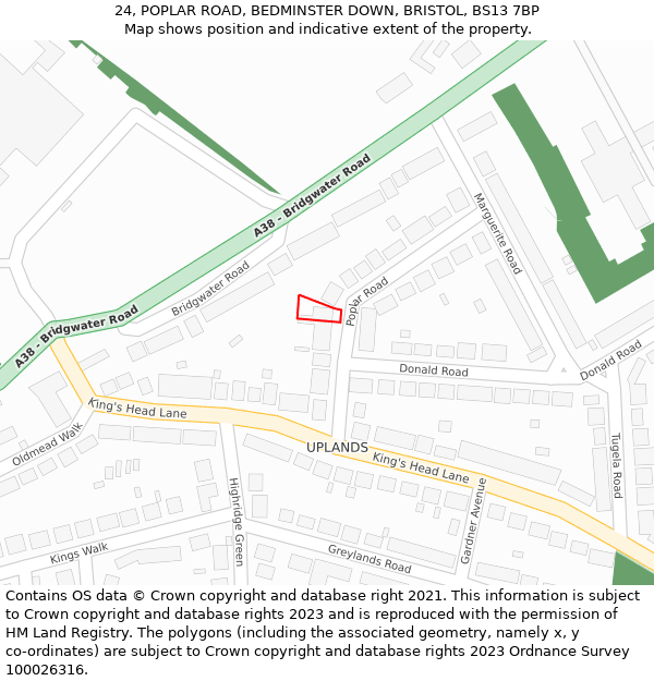 24, POPLAR ROAD, BEDMINSTER DOWN, BRISTOL, BS13 7BP: Location map and indicative extent of plot