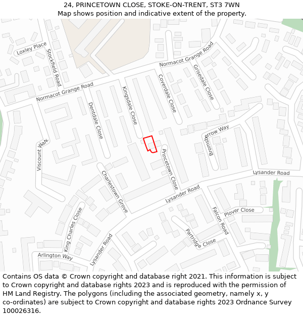 24, PRINCETOWN CLOSE, STOKE-ON-TRENT, ST3 7WN: Location map and indicative extent of plot
