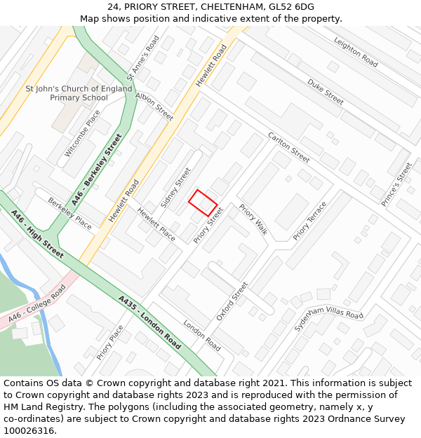 24, PRIORY STREET, CHELTENHAM, GL52 6DG: Location map and indicative extent of plot