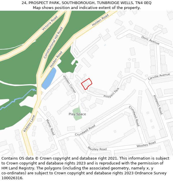 24, PROSPECT PARK, SOUTHBOROUGH, TUNBRIDGE WELLS, TN4 0EQ: Location map and indicative extent of plot
