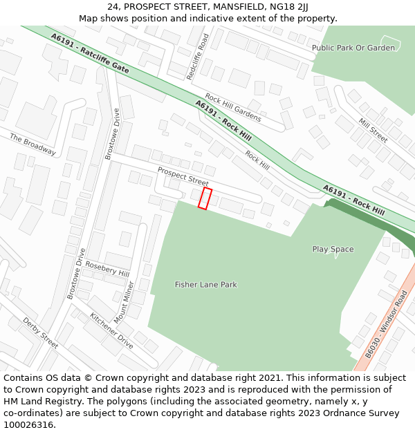 24, PROSPECT STREET, MANSFIELD, NG18 2JJ: Location map and indicative extent of plot