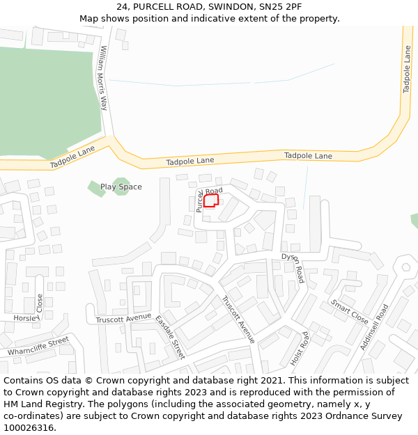 24, PURCELL ROAD, SWINDON, SN25 2PF: Location map and indicative extent of plot