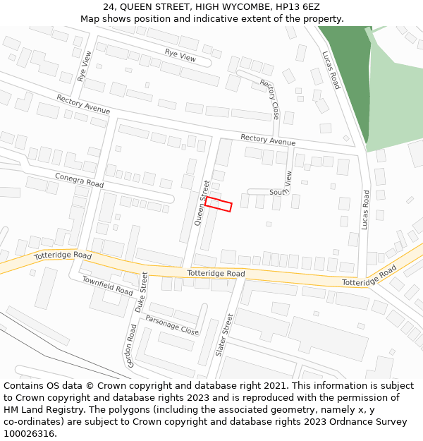 24, QUEEN STREET, HIGH WYCOMBE, HP13 6EZ: Location map and indicative extent of plot