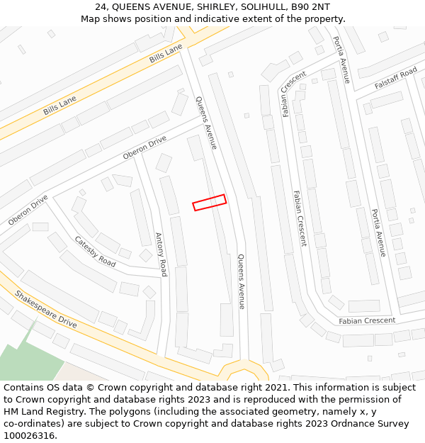 24, QUEENS AVENUE, SHIRLEY, SOLIHULL, B90 2NT: Location map and indicative extent of plot