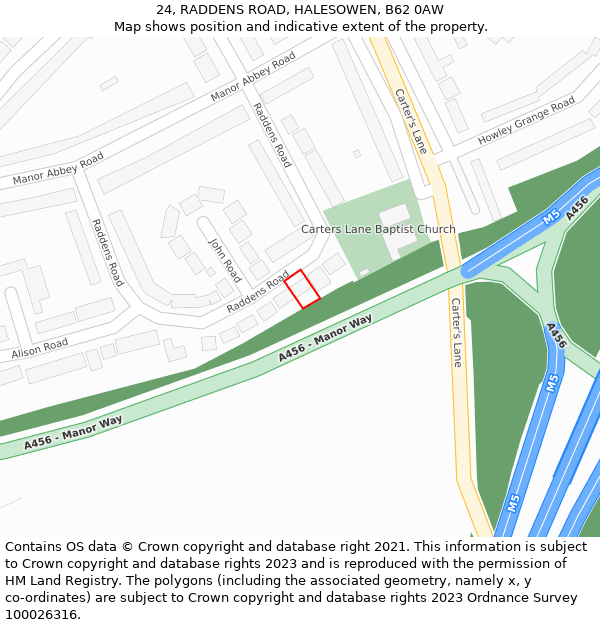 24, RADDENS ROAD, HALESOWEN, B62 0AW: Location map and indicative extent of plot