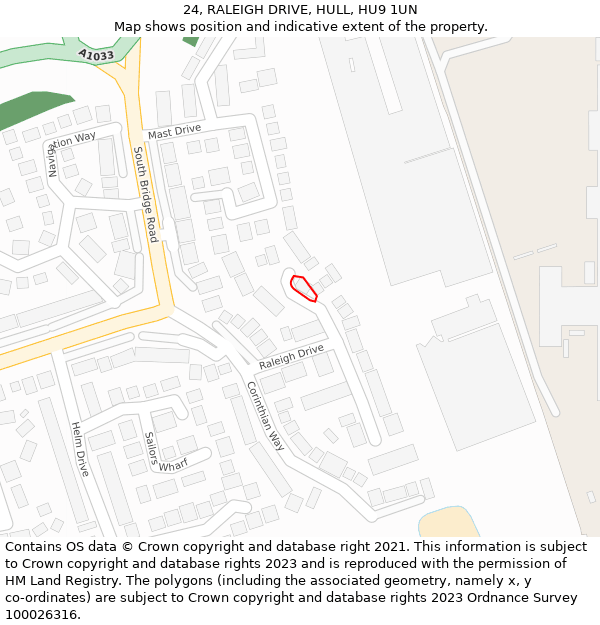 24, RALEIGH DRIVE, HULL, HU9 1UN: Location map and indicative extent of plot