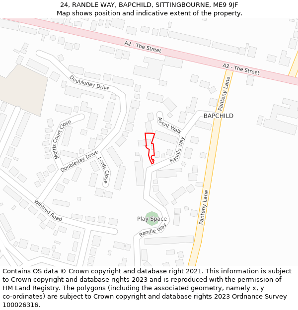 24, RANDLE WAY, BAPCHILD, SITTINGBOURNE, ME9 9JF: Location map and indicative extent of plot