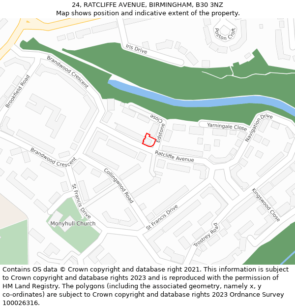 24, RATCLIFFE AVENUE, BIRMINGHAM, B30 3NZ: Location map and indicative extent of plot