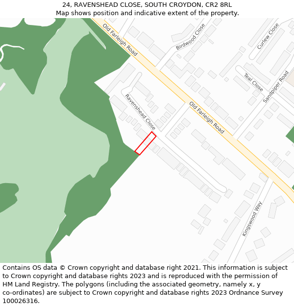 24, RAVENSHEAD CLOSE, SOUTH CROYDON, CR2 8RL: Location map and indicative extent of plot