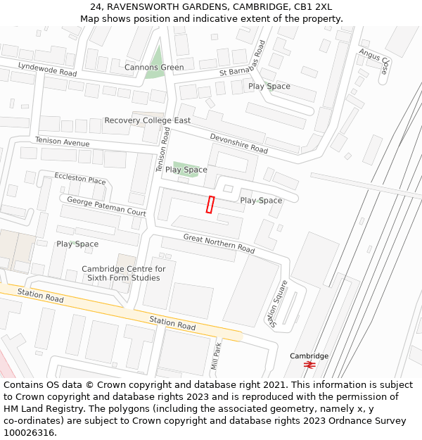 24, RAVENSWORTH GARDENS, CAMBRIDGE, CB1 2XL: Location map and indicative extent of plot