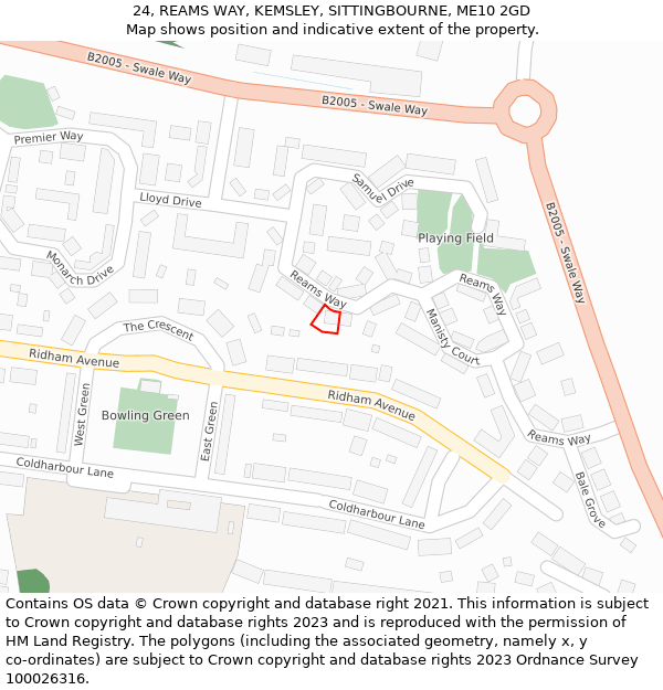 24, REAMS WAY, KEMSLEY, SITTINGBOURNE, ME10 2GD: Location map and indicative extent of plot