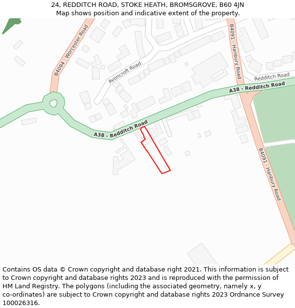 24, REDDITCH ROAD, STOKE HEATH, BROMSGROVE, B60 4JN: Location map and indicative extent of plot