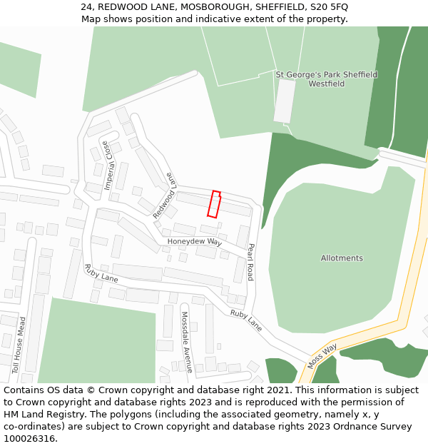 24, REDWOOD LANE, MOSBOROUGH, SHEFFIELD, S20 5FQ: Location map and indicative extent of plot