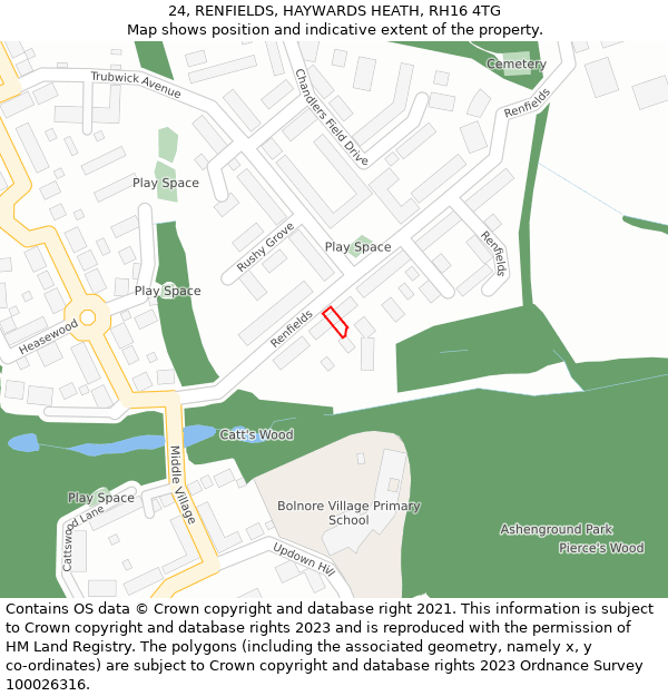 24, RENFIELDS, HAYWARDS HEATH, RH16 4TG: Location map and indicative extent of plot