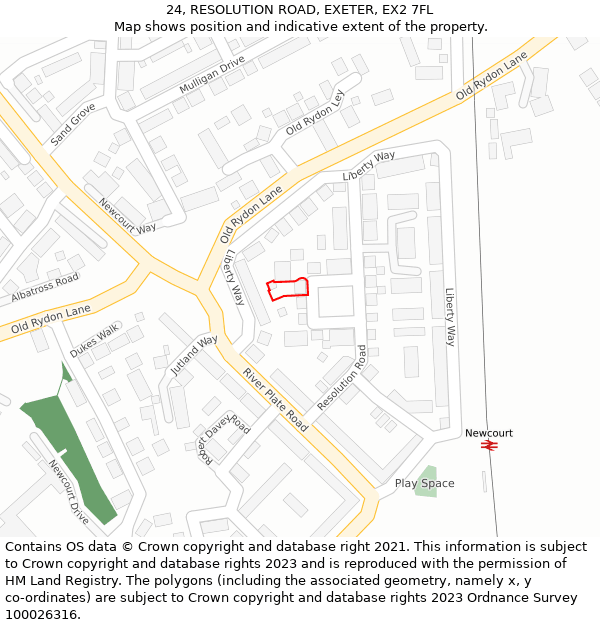 24, RESOLUTION ROAD, EXETER, EX2 7FL: Location map and indicative extent of plot