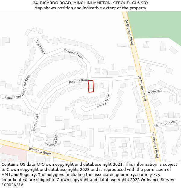 24, RICARDO ROAD, MINCHINHAMPTON, STROUD, GL6 9BY: Location map and indicative extent of plot