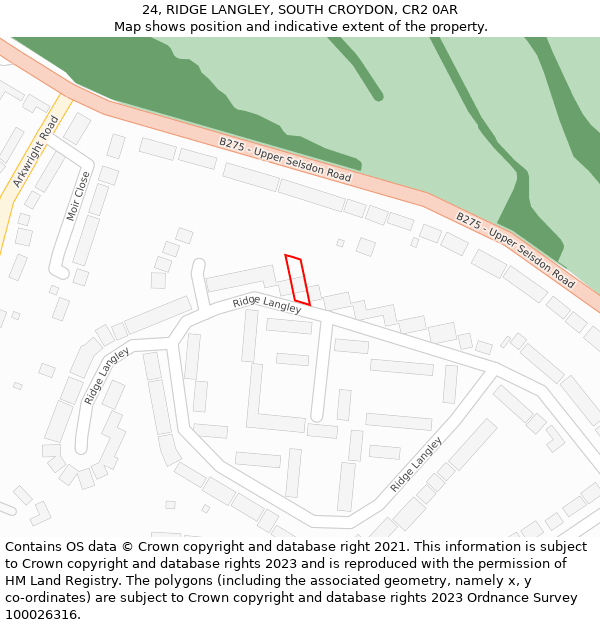 24, RIDGE LANGLEY, SOUTH CROYDON, CR2 0AR: Location map and indicative extent of plot