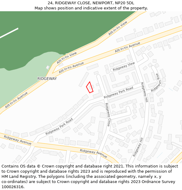 24, RIDGEWAY CLOSE, NEWPORT, NP20 5DL: Location map and indicative extent of plot