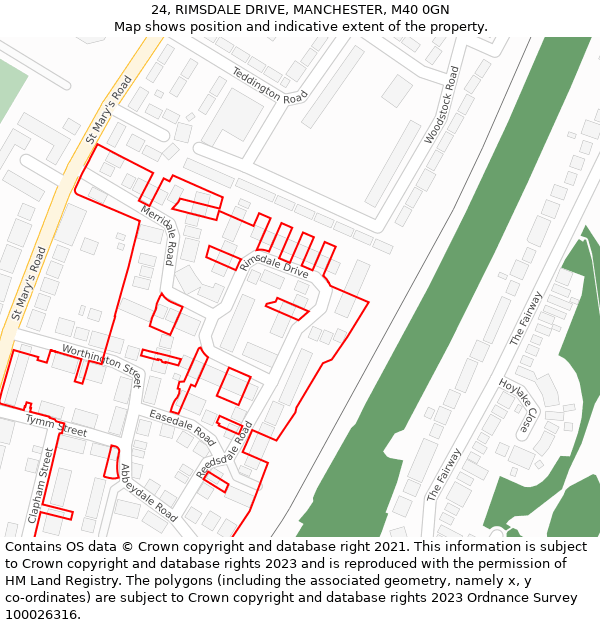 24, RIMSDALE DRIVE, MANCHESTER, M40 0GN: Location map and indicative extent of plot