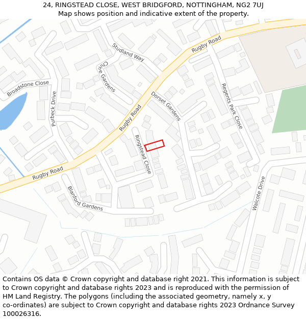24, RINGSTEAD CLOSE, WEST BRIDGFORD, NOTTINGHAM, NG2 7UJ: Location map and indicative extent of plot
