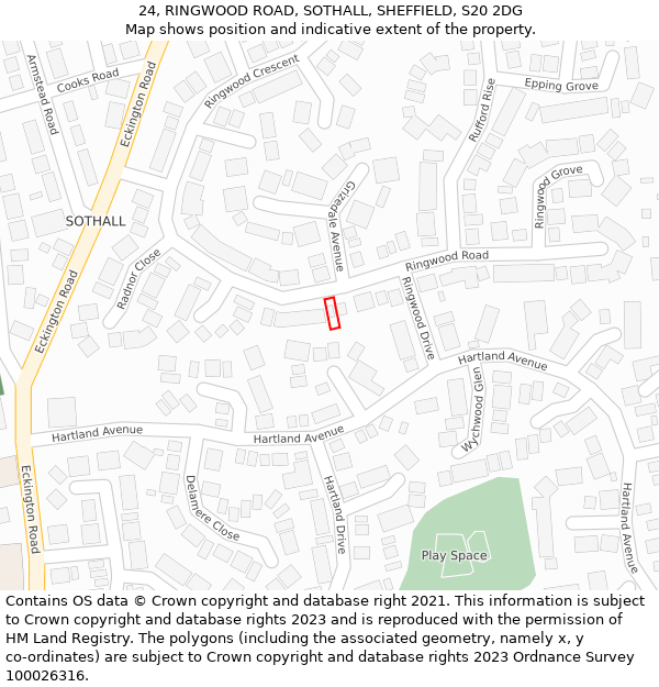 24, RINGWOOD ROAD, SOTHALL, SHEFFIELD, S20 2DG: Location map and indicative extent of plot