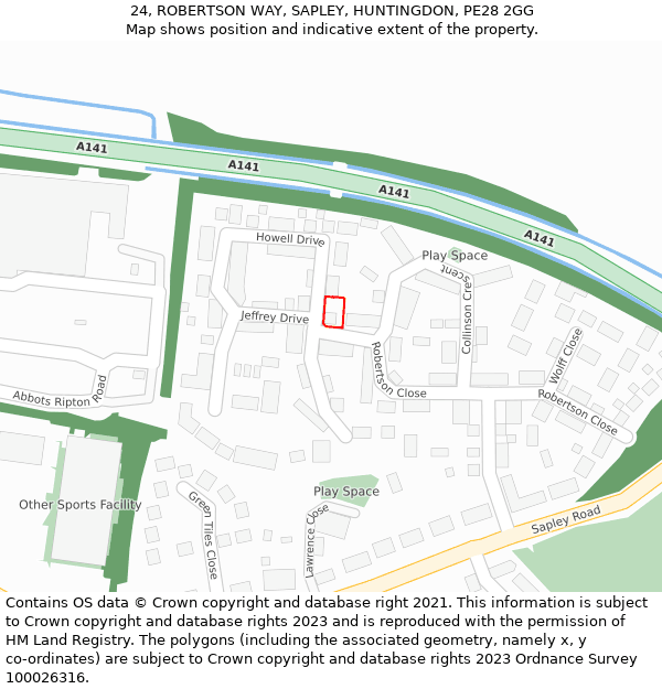 24, ROBERTSON WAY, SAPLEY, HUNTINGDON, PE28 2GG: Location map and indicative extent of plot