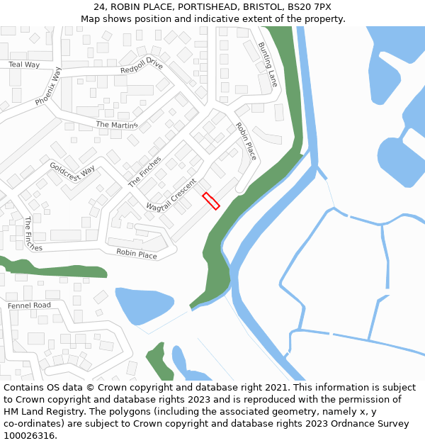 24, ROBIN PLACE, PORTISHEAD, BRISTOL, BS20 7PX: Location map and indicative extent of plot