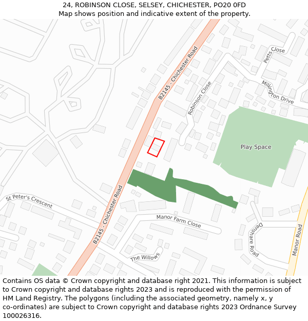 24, ROBINSON CLOSE, SELSEY, CHICHESTER, PO20 0FD: Location map and indicative extent of plot