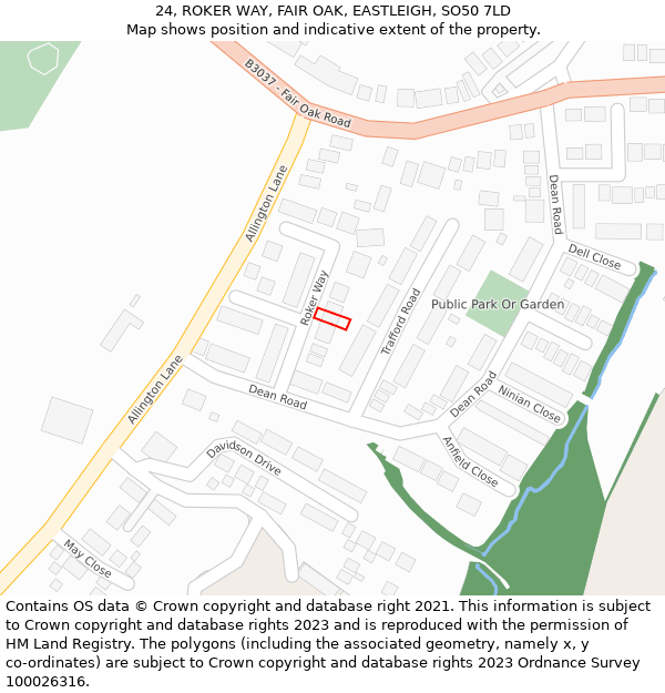24, ROKER WAY, FAIR OAK, EASTLEIGH, SO50 7LD: Location map and indicative extent of plot