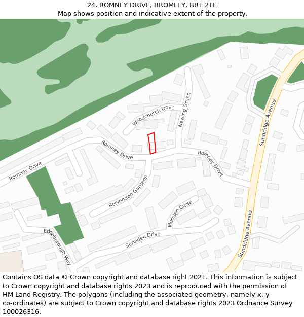 24, ROMNEY DRIVE, BROMLEY, BR1 2TE: Location map and indicative extent of plot