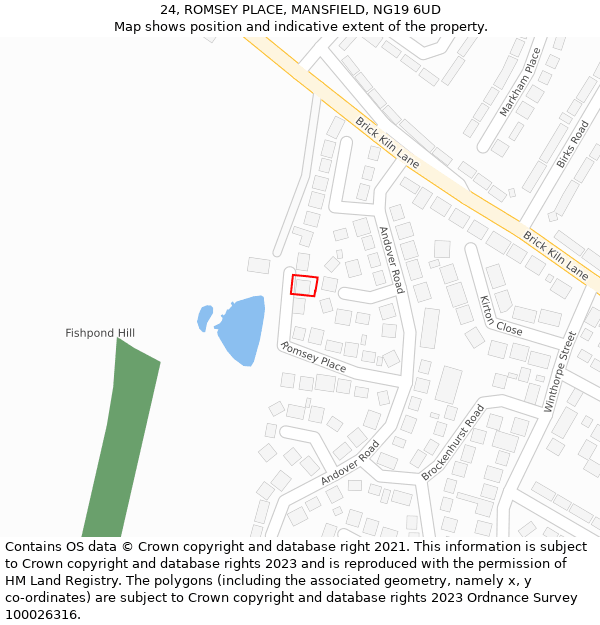 24, ROMSEY PLACE, MANSFIELD, NG19 6UD: Location map and indicative extent of plot