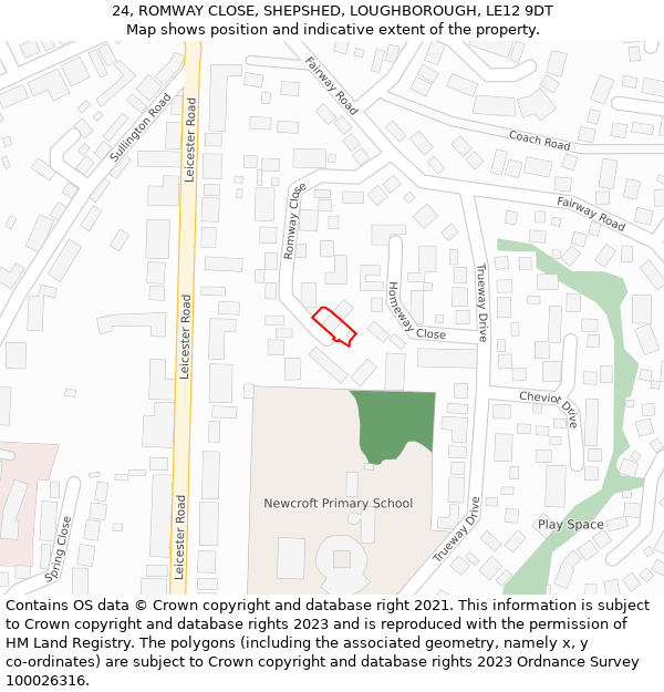 24, ROMWAY CLOSE, SHEPSHED, LOUGHBOROUGH, LE12 9DT: Location map and indicative extent of plot