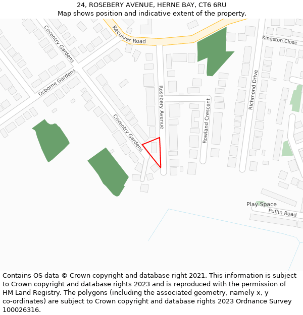 24, ROSEBERY AVENUE, HERNE BAY, CT6 6RU: Location map and indicative extent of plot
