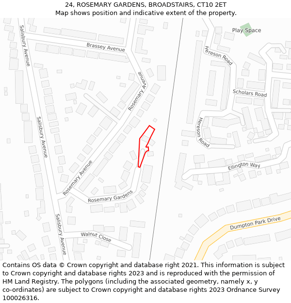 24, ROSEMARY GARDENS, BROADSTAIRS, CT10 2ET: Location map and indicative extent of plot