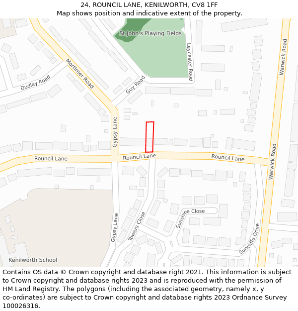 24, ROUNCIL LANE, KENILWORTH, CV8 1FF: Location map and indicative extent of plot