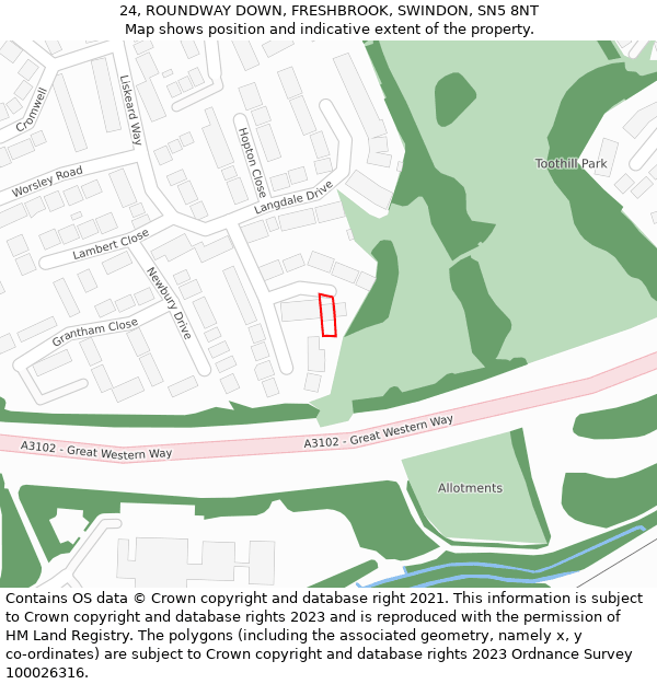 24, ROUNDWAY DOWN, FRESHBROOK, SWINDON, SN5 8NT: Location map and indicative extent of plot